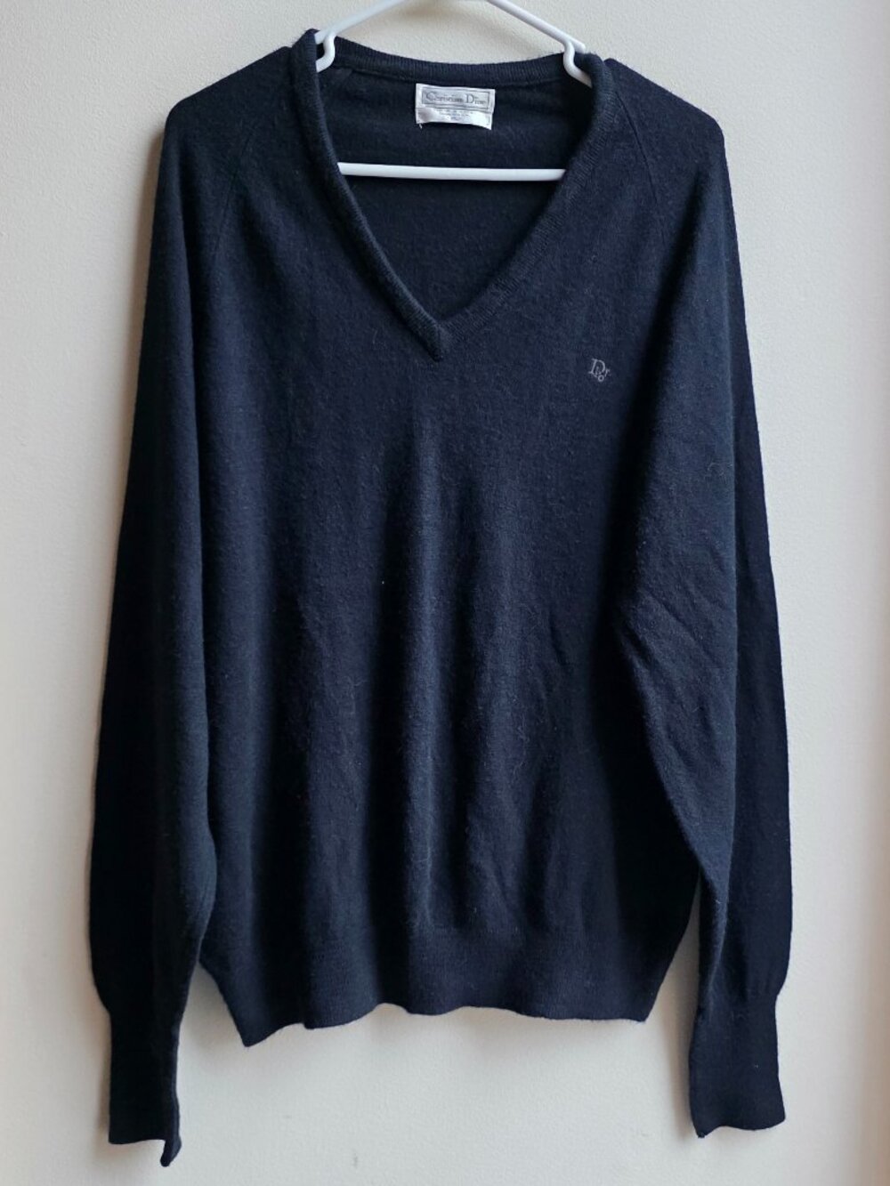 Vintage Christian Dior Black V-Neck Sweater Size XL